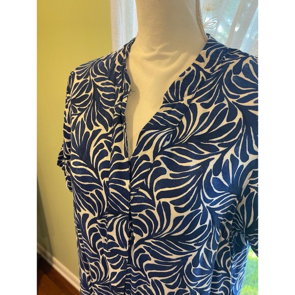 H & M Womens Midi Dress Small Short Sleeves V Neck Beachy Coastal Blue White - Picture 9 of 9